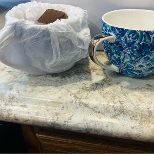 Lilly Pulitzer Ceramic Mug Set with Blue and White Design